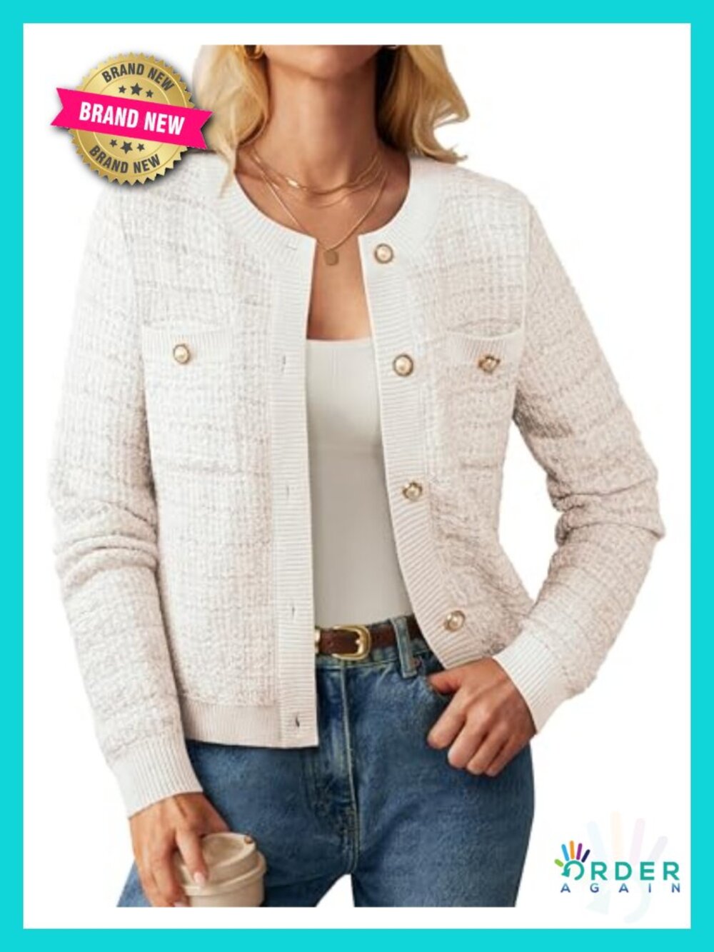 Textured Knit Button Cardigan Sweater Long Sleeve Patch Pockets